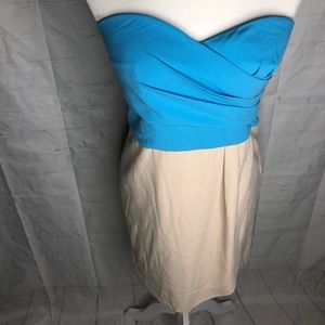 Modcloth Minuet Mini Dress Blue Color-Block Tan Sweetheart Neckline Size Medium